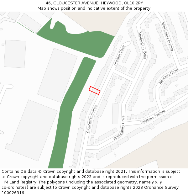 46, GLOUCESTER AVENUE, HEYWOOD, OL10 2PY: Location map and indicative extent of plot