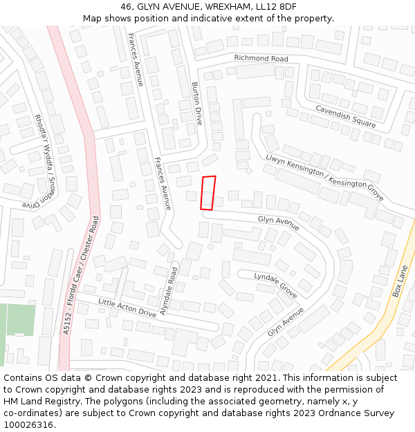 46, GLYN AVENUE, WREXHAM, LL12 8DF: Location map and indicative extent of plot