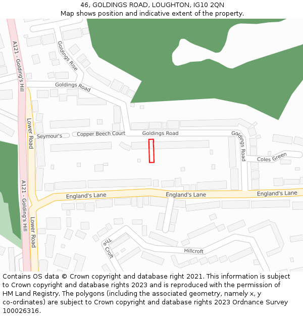 46, GOLDINGS ROAD, LOUGHTON, IG10 2QN: Location map and indicative extent of plot