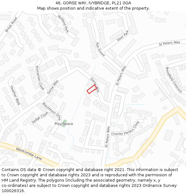 46, GORSE WAY, IVYBRIDGE, PL21 0GA: Location map and indicative extent of plot
