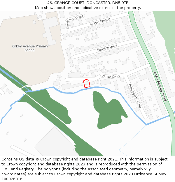 46, GRANGE COURT, DONCASTER, DN5 9TR: Location map and indicative extent of plot