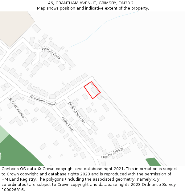 46, GRANTHAM AVENUE, GRIMSBY, DN33 2HJ: Location map and indicative extent of plot
