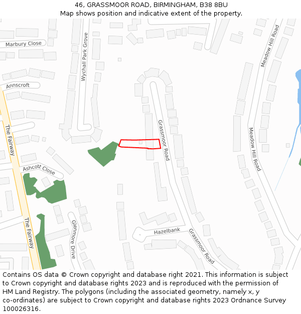 46, GRASSMOOR ROAD, BIRMINGHAM, B38 8BU: Location map and indicative extent of plot