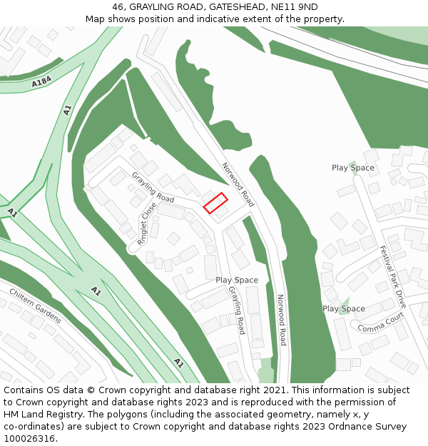 46, GRAYLING ROAD, GATESHEAD, NE11 9ND: Location map and indicative extent of plot
