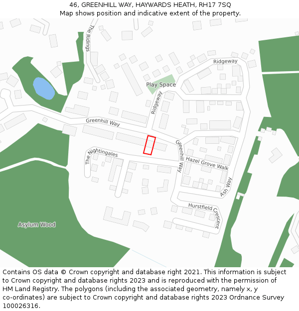 46, GREENHILL WAY, HAYWARDS HEATH, RH17 7SQ: Location map and indicative extent of plot