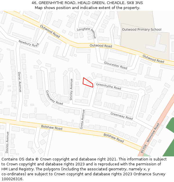 46, GREENHYTHE ROAD, HEALD GREEN, CHEADLE, SK8 3NS: Location map and indicative extent of plot