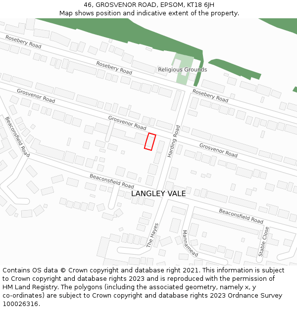 46, GROSVENOR ROAD, EPSOM, KT18 6JH: Location map and indicative extent of plot