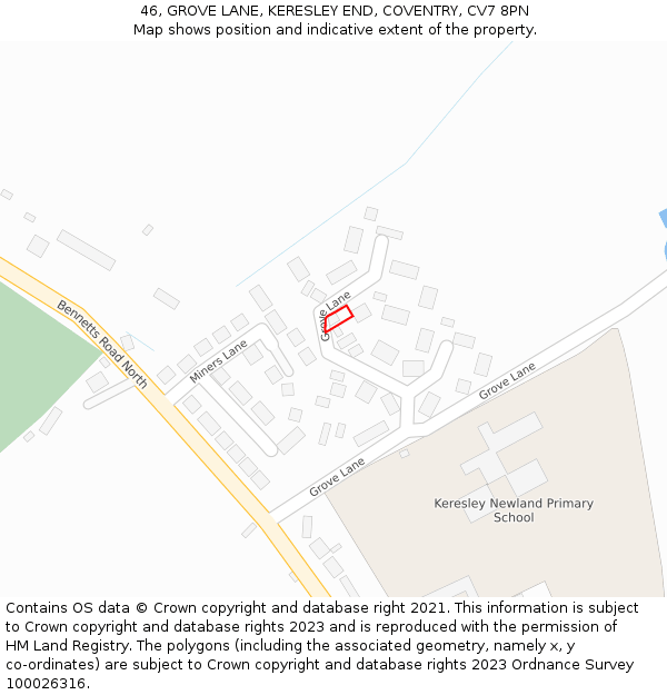 46, GROVE LANE, KERESLEY END, COVENTRY, CV7 8PN: Location map and indicative extent of plot