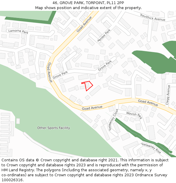 46, GROVE PARK, TORPOINT, PL11 2PP: Location map and indicative extent of plot