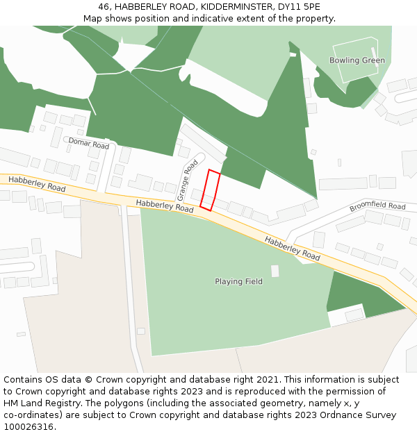 46, HABBERLEY ROAD, KIDDERMINSTER, DY11 5PE: Location map and indicative extent of plot