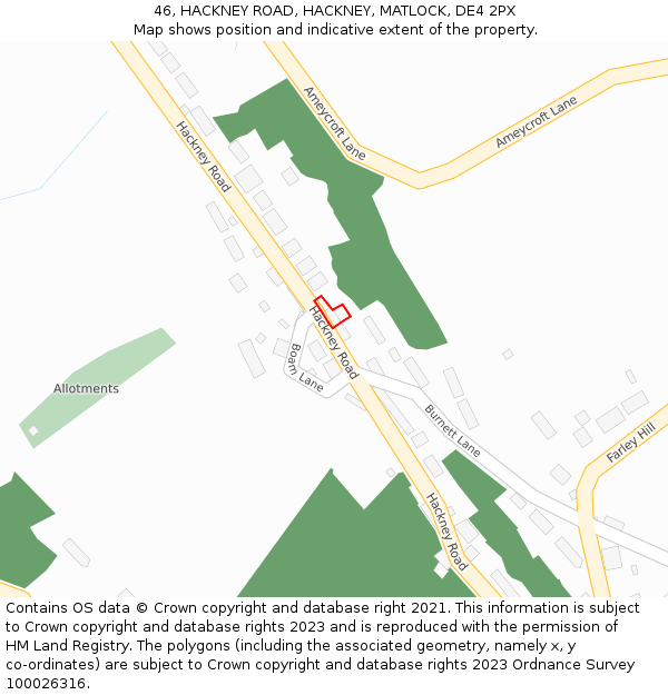 46, HACKNEY ROAD, HACKNEY, MATLOCK, DE4 2PX: Location map and indicative extent of plot
