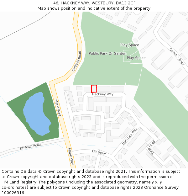 46, HACKNEY WAY, WESTBURY, BA13 2GF: Location map and indicative extent of plot