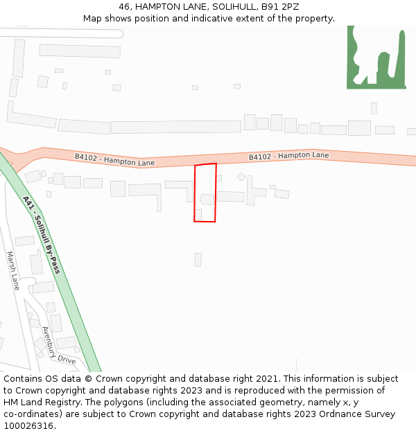 46, HAMPTON LANE, SOLIHULL, B91 2PZ: Location map and indicative extent of plot