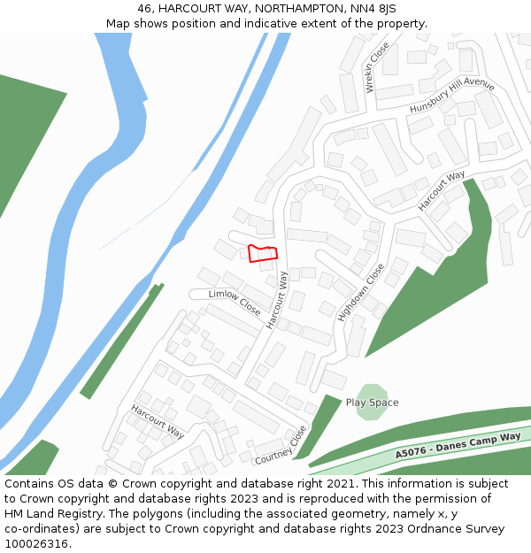 46, HARCOURT WAY, NORTHAMPTON, NN4 8JS: Location map and indicative extent of plot