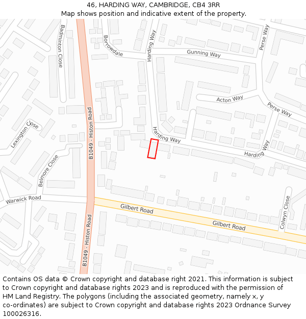 46, HARDING WAY, CAMBRIDGE, CB4 3RR: Location map and indicative extent of plot