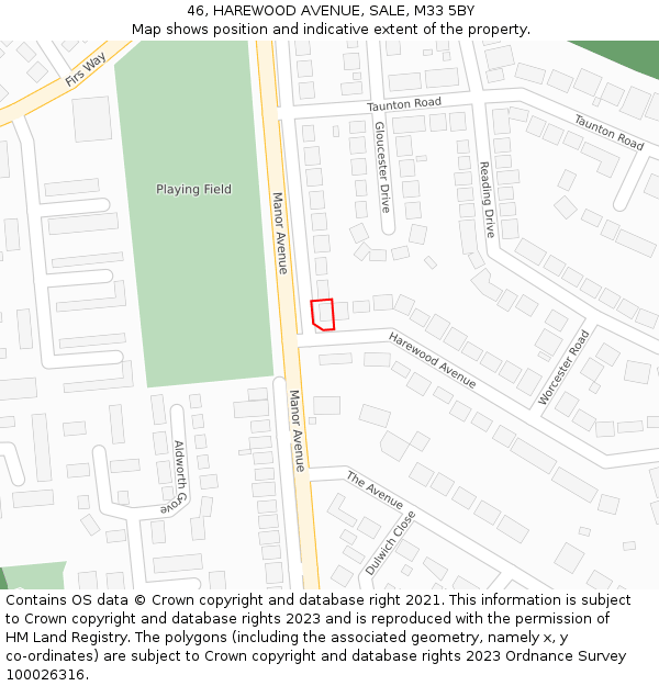 46, HAREWOOD AVENUE, SALE, M33 5BY: Location map and indicative extent of plot