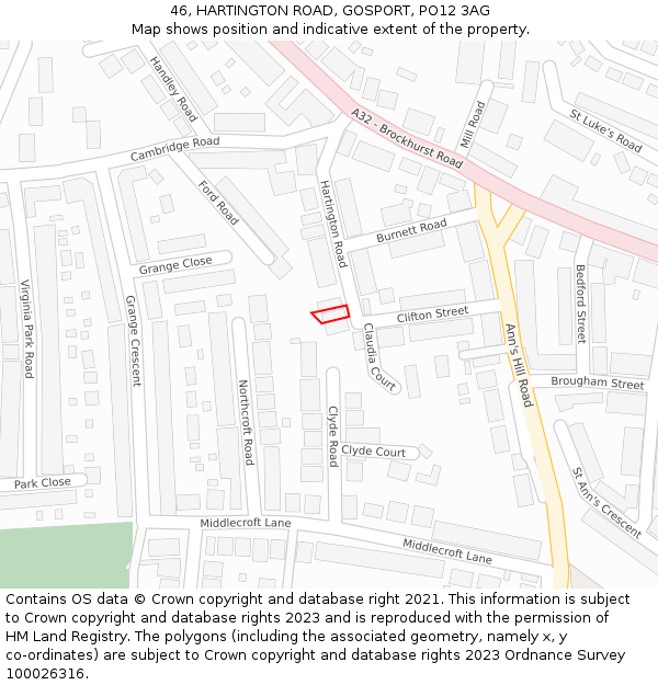 46, HARTINGTON ROAD, GOSPORT, PO12 3AG: Location map and indicative extent of plot
