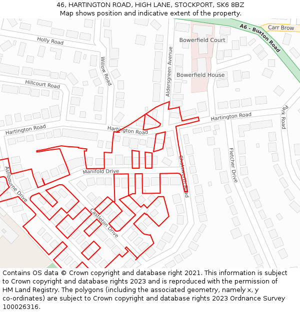46, HARTINGTON ROAD, HIGH LANE, STOCKPORT, SK6 8BZ: Location map and indicative extent of plot