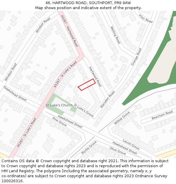 46, HARTWOOD ROAD, SOUTHPORT, PR9 9AW: Location map and indicative extent of plot