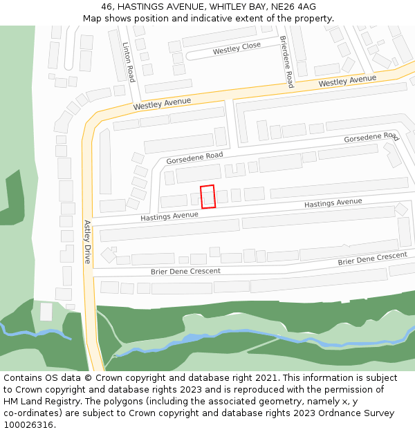 46, HASTINGS AVENUE, WHITLEY BAY, NE26 4AG: Location map and indicative extent of plot