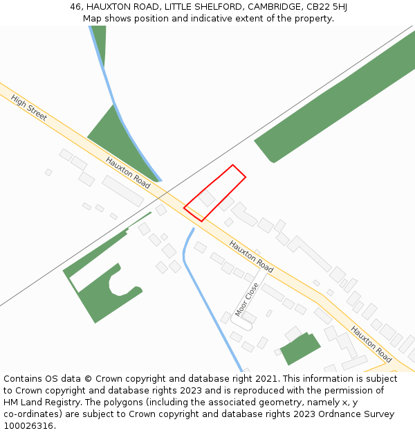 46, HAUXTON ROAD, LITTLE SHELFORD, CAMBRIDGE, CB22 5HJ: Location map and indicative extent of plot