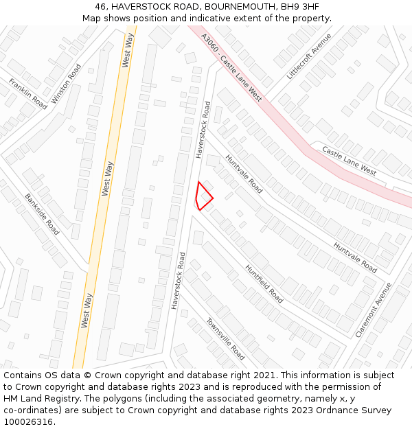 46, HAVERSTOCK ROAD, BOURNEMOUTH, BH9 3HF: Location map and indicative extent of plot