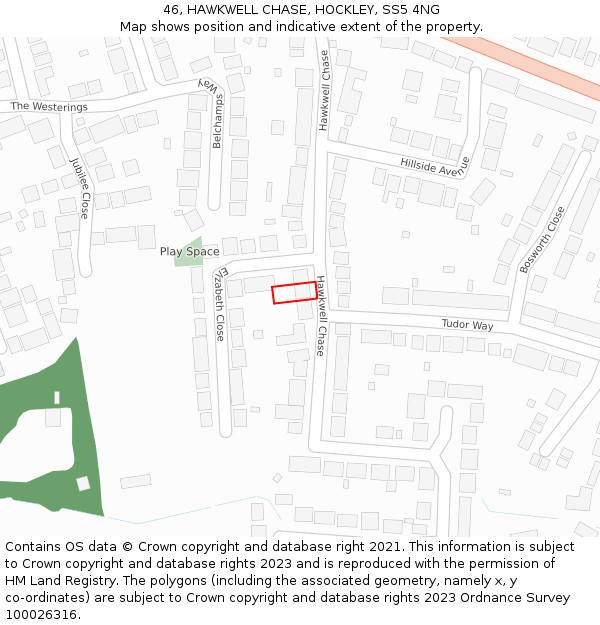 46, HAWKWELL CHASE, HOCKLEY, SS5 4NG: Location map and indicative extent of plot