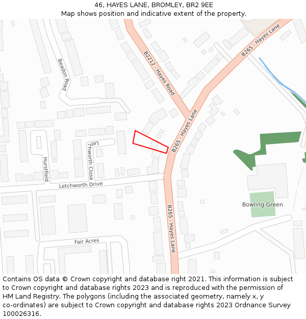 46, HAYES LANE, BROMLEY, BR2 9EE: Location map and indicative extent of plot