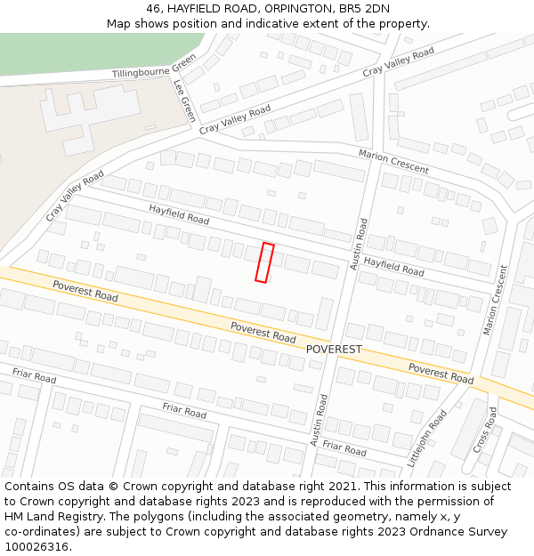 46, HAYFIELD ROAD, ORPINGTON, BR5 2DN: Location map and indicative extent of plot