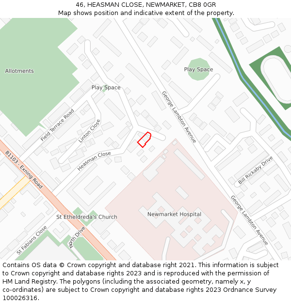 46, HEASMAN CLOSE, NEWMARKET, CB8 0GR: Location map and indicative extent of plot