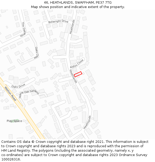 46, HEATHLANDS, SWAFFHAM, PE37 7TG: Location map and indicative extent of plot