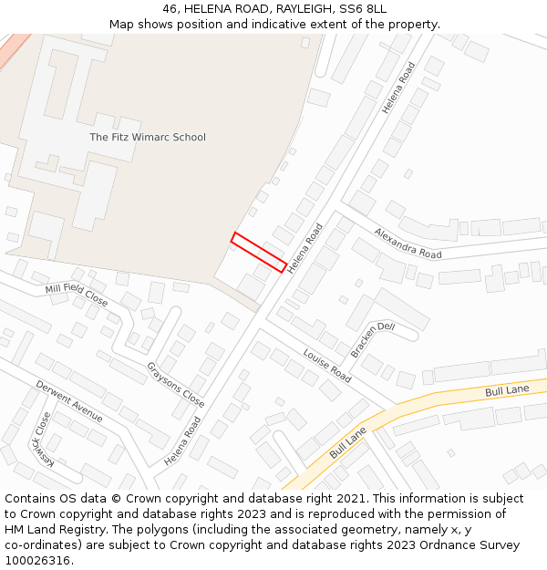 46, HELENA ROAD, RAYLEIGH, SS6 8LL: Location map and indicative extent of plot
