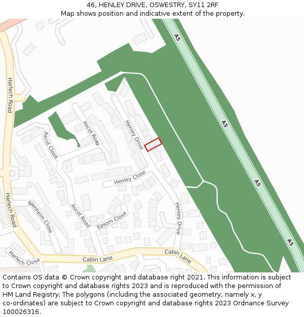 46, HENLEY DRIVE, OSWESTRY, SY11 2RF: Location map and indicative extent of plot