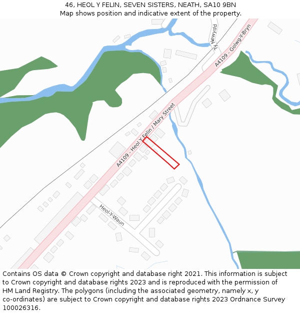 46, HEOL Y FELIN, SEVEN SISTERS, NEATH, SA10 9BN: Location map and indicative extent of plot