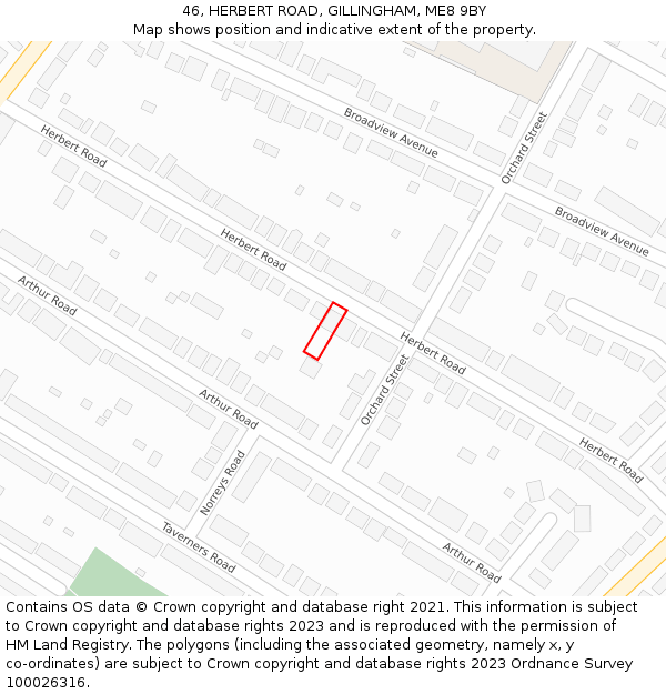 46, HERBERT ROAD, GILLINGHAM, ME8 9BY: Location map and indicative extent of plot