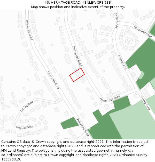 46, HERMITAGE ROAD, KENLEY, CR8 5EB: Location map and indicative extent of plot