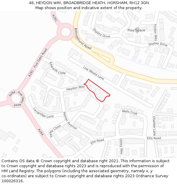 46, HEYDON WAY, BROADBRIDGE HEATH, HORSHAM, RH12 3GN: Location map and indicative extent of plot