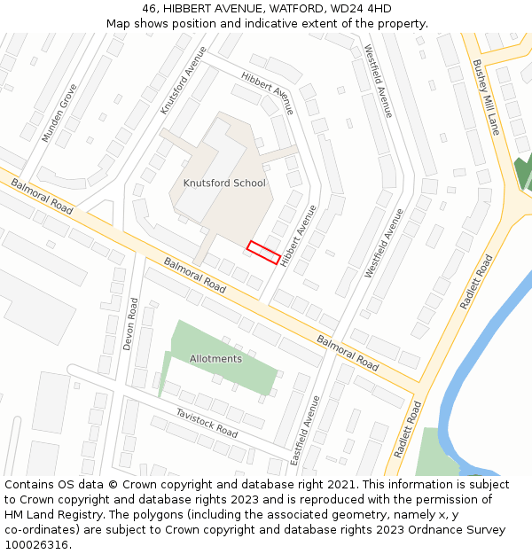 46, HIBBERT AVENUE, WATFORD, WD24 4HD: Location map and indicative extent of plot
