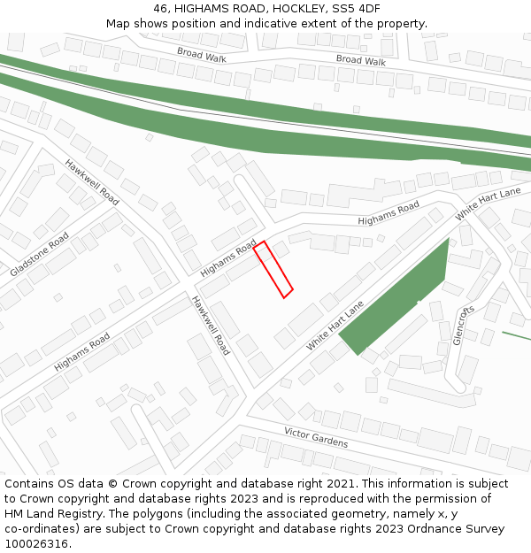 46, HIGHAMS ROAD, HOCKLEY, SS5 4DF: Location map and indicative extent of plot