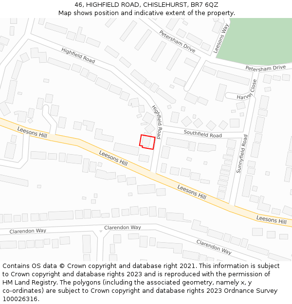 46, HIGHFIELD ROAD, CHISLEHURST, BR7 6QZ: Location map and indicative extent of plot
