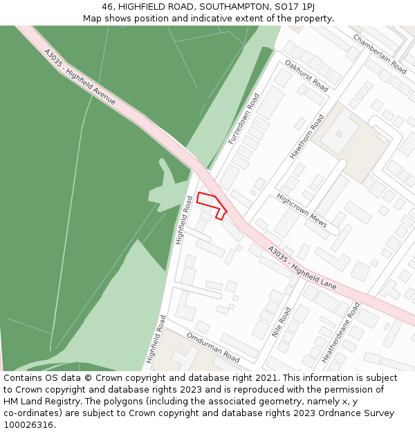 46, HIGHFIELD ROAD, SOUTHAMPTON, SO17 1PJ: Location map and indicative extent of plot