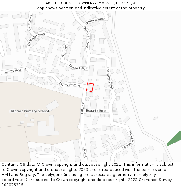 46, HILLCREST, DOWNHAM MARKET, PE38 9QW: Location map and indicative extent of plot