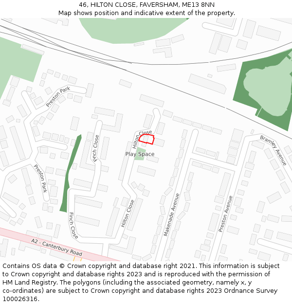 46, HILTON CLOSE, FAVERSHAM, ME13 8NN: Location map and indicative extent of plot