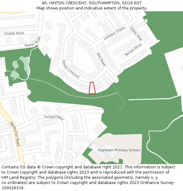 46, HINTON CRESCENT, SOUTHAMPTON, SO19 6GT: Location map and indicative extent of plot