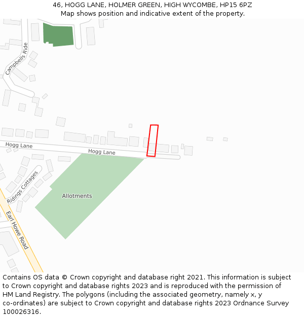 46, HOGG LANE, HOLMER GREEN, HIGH WYCOMBE, HP15 6PZ: Location map and indicative extent of plot