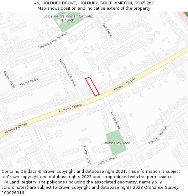 46, HOLBURY DROVE, HOLBURY, SOUTHAMPTON, SO45 2NF: Location map and indicative extent of plot