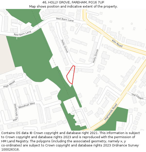 46, HOLLY GROVE, FAREHAM, PO16 7UP: Location map and indicative extent of plot