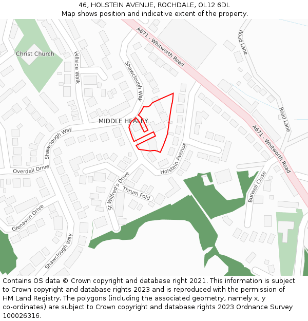 46, HOLSTEIN AVENUE, ROCHDALE, OL12 6DL: Location map and indicative extent of plot