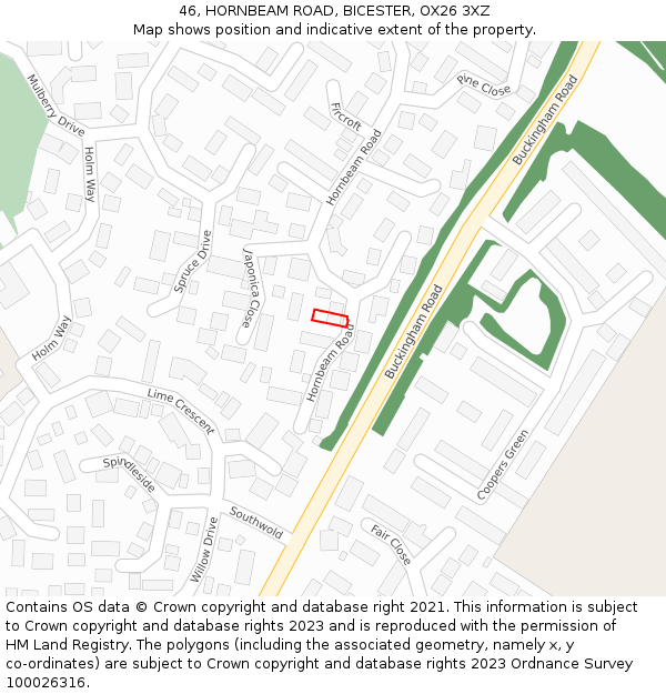 46, HORNBEAM ROAD, BICESTER, OX26 3XZ: Location map and indicative extent of plot