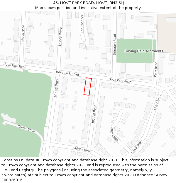 46, HOVE PARK ROAD, HOVE, BN3 6LJ: Location map and indicative extent of plot